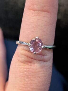 Sterling Silver Pink Oval Gemstone Solitaire Ring
